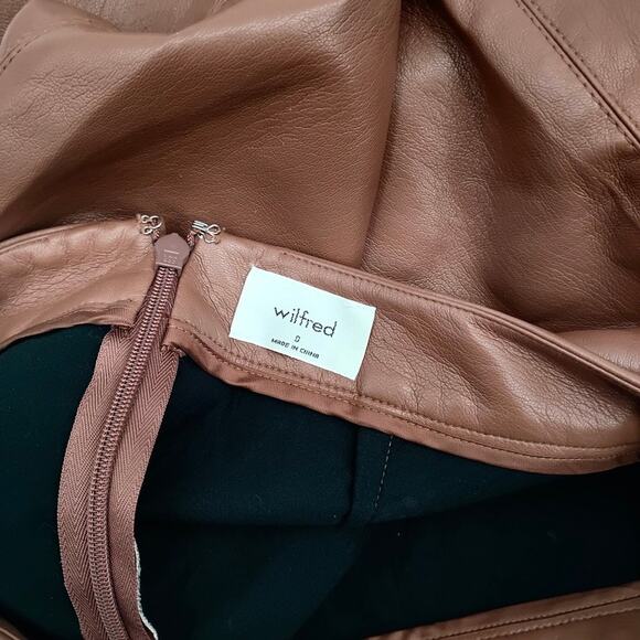 Aritzia Wilfred Patio Skirt Vegan Leather Mini Brown Slit Lined 79499 Size 0 - Picture 3 of 4